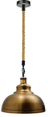 DC Voltage Modern Ceiling Pendant Lamp Shade Yellow Brass Metal Dome Shade Easy Fit Light Fitting with Adjustable Hemp Rope Cover Cable E27 Bulb Base for Restaurant Kitchen Living Room Bar Cafe