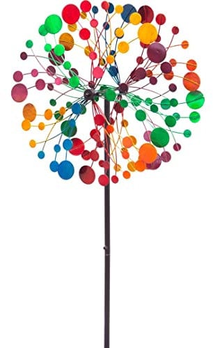 Kinetic Art Windspiel Metall Multi-Colored Kaleidoscope Duett, Ø39 x H122 cm (inkl. Bodenanker), mit Zwei Rotoren für die 3D-Optik, hochwertig Bunte magische Windspiele für den Garten draußen stehend
