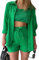 OEAK Damen Zweiteiler Outfit Sommer Freizeitanzug Einfarbig Revers Button Down Hemd und Shorts Set Casual Loungewear Hosenanzug Y2K Streetwear,Grün,M