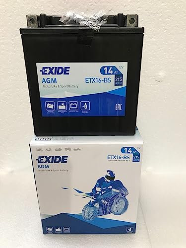 EXIDE AGM ETX16-BS (YTX16-BS) Motorcycle Motorbike Battery - Sealed & Activated