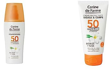 Corine De Farme | Lait Protecteur Spf50 Uva-Uvb Hydratation Renforcée Filtres Photo Stables Résistants À L’Eau Formule Clean Beauty Monoï Tahiti |150Ml & Crème Protectrice SPF50 UVA-UVB| 50ml