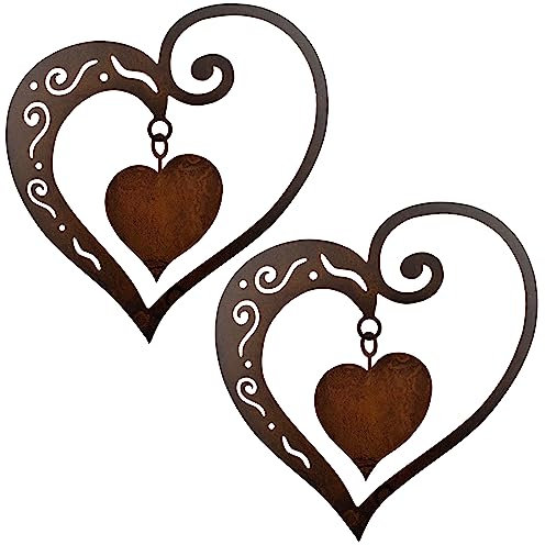 Rostikal Herz Fensterdeko zum Aufhängen 2er-Set - romantische Familienkollektion Metalldeko in Rostoptik - Zauberhaftes Geschenk für Garten & Zuhause