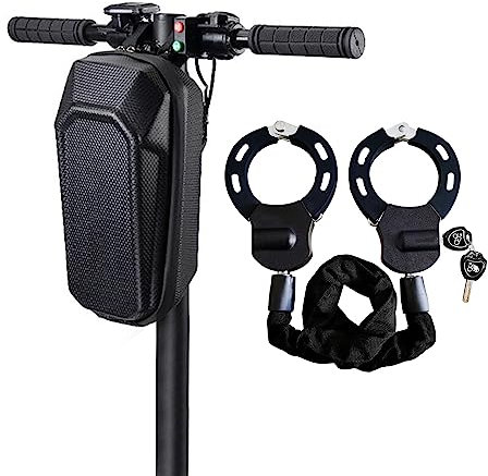 OUGPIU E Scooter Schloss, Ø7.4, L-60cm, Schwarz, Handschellenschloss, Wasserdichte Tasche, 2 Schlüssel, für E-Scooter, Roller, Fahrrad, Motorrad, Gartenpforten