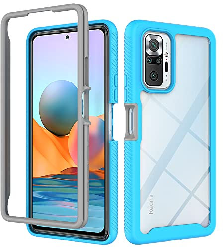 WBWONE Funda para Xiaomi Redmi Note 10 Pro 4G con Protector de Pantalla, Antigolpes y Antiarañazos Transparente PC Carcasa Silicona TPU Protezione Case. Azul Claro
