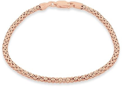 Tuscany Silver Women's Sterling Silver Rose Gold Plated 250 Popcorn Bracelet 19cm/7.5