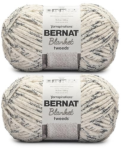 Bernat Blanket Tweeds Elfenbeinfarbenes Tweed-Garn – 2 Packungen mit 300 g – Polyester – #6 Super Bulky – 220 Meter – Stricken, Häkeln, Basteln und Amigurumi, grobes Chenille-Garn