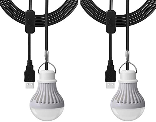 Lampes de Camping Portables, Paquet de 2 Ampoules LED, Lumière de Secours Extérieure, Lampe de Lit USB pour Enfants avec Variateur, Câble USB de 8,2 Pieds (Blanc Chaud)