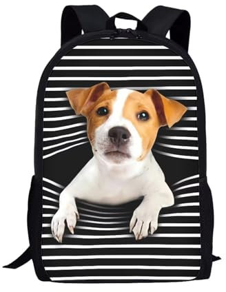 Belidome Entzückender Kinder-Schulrucksack mit Seitentaschen, groß, leicht, Tagesrucksack für Jungen und Mädchen, Hund 2, Einheitsgröße