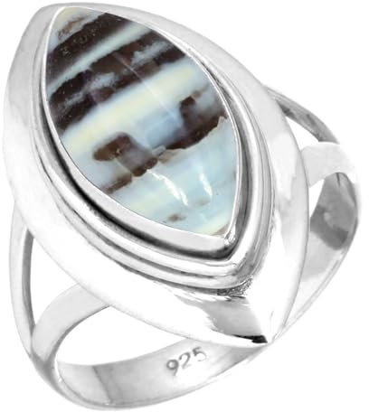 Jeweloporium Banded Blue Opal Silberring Größe 70 (22,3), 925 Sterling Silber Ring für Damen, Echter Marquise Edelstein Boho Schmuck