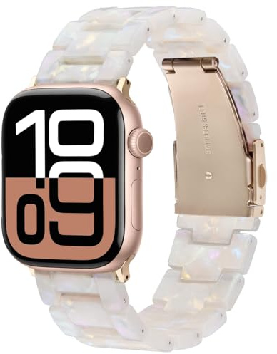 VISOOM Harz Armband kompatibel mit Apple Watch Armband Series 11/10/9/8/7/SE 42mm 44mm 45mm 46mm Damen Herren, Leichte Band mit Edelstahl Schnalle für Apple Watch Series 6/5/4/3/2/1- Aurora Weiß