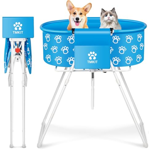 Tmkit Vasca da Bagno per Cani, Vasca da Bagno Professionale rialzata per Cani, Doccia e toelettatura, Portatile, Pieghevole con Blocco di Sicurezza, Stazione di Lavaggio per Animali Domestici di