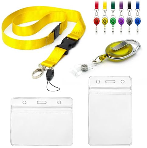 CKB LTD Lot de 4 cordons avec porte-cartes, comprenant 1 cordon de sécurité amovible, 1 clip rétractable Yo Yo, 2 badges d'identification transparents et étanches, pochettes d'identité en plastique d