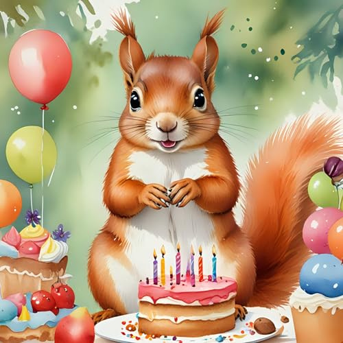 Eichhörnchen-Geburtstagskarte – Eichhörnchen-Geburtstagsparty – 145 x 145 mm
