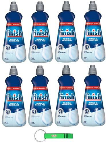 Finish Rinse & Shine Aid Lot de 8 détergents pour lave-vaisselle, empêche la formation de taches d'eau et de traces, séchage efficace, 80 lavages, 400 ml + porte-clés Beni Culinari gratuit