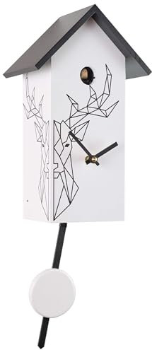 Eble Kuckucksuhr Kuckuckuhr Echtholz NEU batteriebetriebenes Quartzwerk Kuckuckruf Kuckucksuhr modern weiß Hirsch Echtholz Quarz Uhrwerk 29cm- 28223