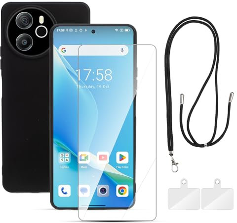 Phone Case for Blackview Shark 8 (6.78'') with 1 X HD Tempered Glass Screen Protector and Phone Lanyard, Skin-friendly Soft TPU Anti-drop Full Body Protective Case for Blackview Shark 8 (Matte Black)