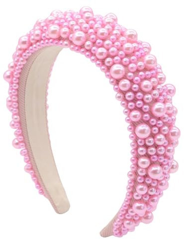 scicent Pink Headband Pearl Beaded Headbands Thick Padded Hair Band Fashion Hairband 16818