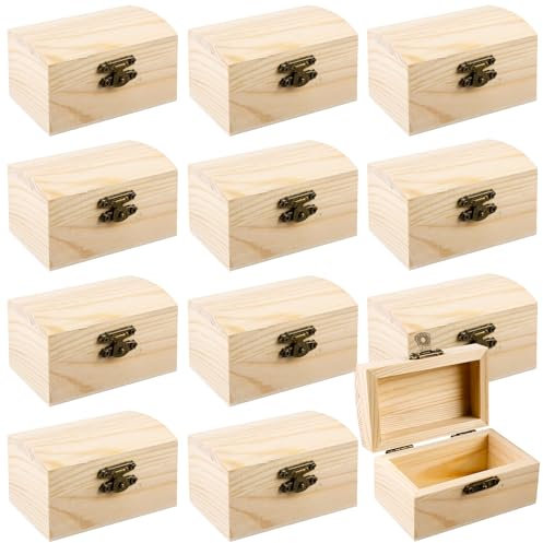 12 Stück Mini Schatztruhe Holz, Schatzkiste Kindergeburtstag Mit Deckel, 9*5.5*5cm Rechteckige Kiefernholz Schatztruhe Klein Mit Vintage-Verschluss Ohne Gravur für Geburtstags-Partys & Geschenke