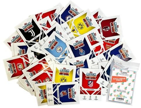 Bundle mit Match Attax CL 2024/25 - Trading Cards - 100 Verschiedene, zufällige Karten + Exklusive Collect-it Hüllen