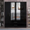 URBAN FURNISHING Modern 4-Door Wardrobe with Mirror & 2 Bottom Drawers – Glossy Finish, Bedroom Closet Armoire with Hanging Space & Storage Shelves (Black, 160cm)