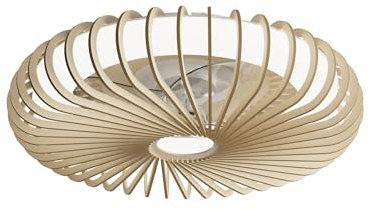 Sulion - Ventilador de Techo con Plafón de Madera de Eucalipto MOMO - 3 Palas Transparentes - Motor DC - Iluminación LED 3CCT - Función Verano/Invierno - Color Blanco - Control Remoto