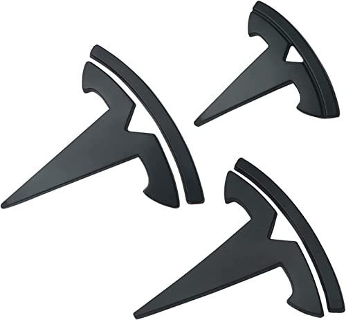 fibhyrtingy 3 Pcs/Set for Model 3 Emblem Badge Sticker Cover,Car Front/Rear/Steering Wheel Emblem Logo Sticker Decals Accessories (fit Model3 Matt Black)