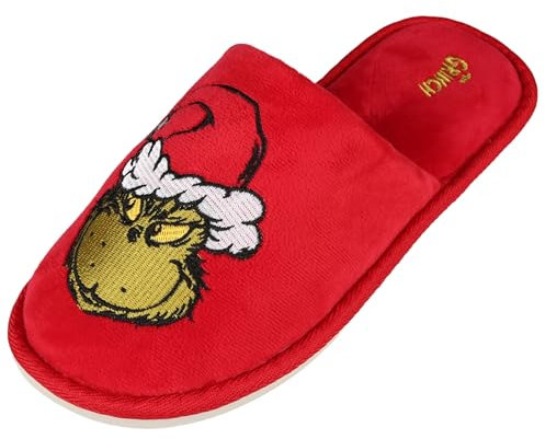 Der Grinch Damen Hausschuhe/Kappen, rot, Velours Hausschuhe (Rot, EU Schuhgrößensystem, Erwachsene, Herren, Numerisch (von/bis), M, 38, 39)