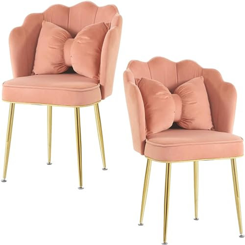 ZJIANHON Esszimmerstuhl Stühle Möbel Esszimmerstühle 2er-Set, Küchenstuhl aus Samt, Schminkstuhl mit Schleifenkissen, Seitenstuhl mit galvanisierten Titangoldbeinen Esszimmer