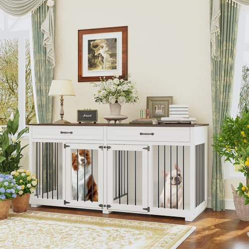 Hundebox XXL, Hundekäfig für Zuhause,Hundehütte Große Hundekiste für den Innenbereich,PB-Brett + Bügeleisen, Hundebox mit 2 Türen Transportkäfig, Hundetransportbox,164 x 80 x 60 cm, Metall
