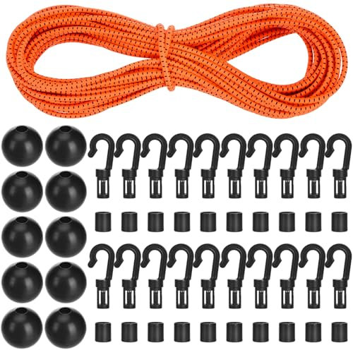 GGXZHT Cuerda de Goma de 4 mm, 12 m, Cuerda Expansora de Alta Elasticidad, Elasticos con Gancho, Bolas para Camping Remolque Piscina- (Naranja)