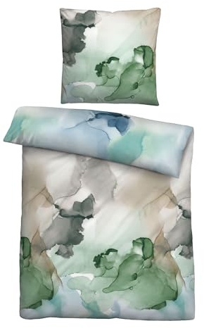 biberna Bettwäsche Baumwoll-Satin 0614515 AQUARELL 1x 155x220 cm + 1x 80x80 cm, blau-grün
