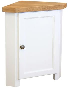 GROF Furniture Chunky Corner Unit, All White Painted Storage Cuboard, Triangle Unit Oak Top fit well in Livingroom, Bathroom & Hallway, Fully Assembled with shelf