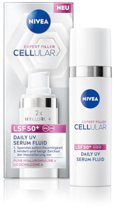 NIVEA Cellular Expert Filler Hyaluron-Serum mit LSF 50+, leichtes und schnell einziehendes Serum mit purem Hyaluron, Gesichtspflege für geglättete Falten, Tägliches UV Serum Fluid (30 ml)