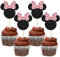 Ephlyn 24Pcs Mouse Inspired Cupcake Toppers with Bow Glitter Mouse Cupcake Picks for Baby Shower Wedding Kids Birthday Mouse Themed Party Cake Decorations Black Pink