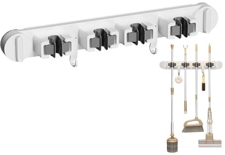 manhegari Suction Cup Mop Clip - Wall Mounted Suction Cup Mop and Broom Organizer - Bathroom No Punch Hook, Portable Stand Sturdy Clamps for Kitchen Closet Garage