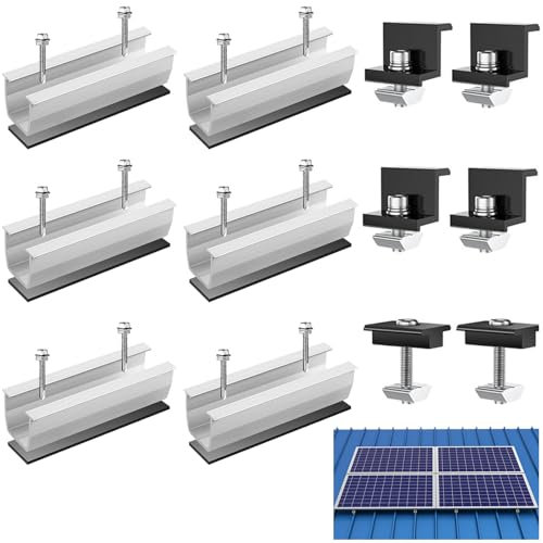 6 Piezas Kit Paneles Solares con Tornillos, Tuercas, Soportes Panel Solar Aleación Aluminio, Accesorios Fijación Módulos Rieles 12cm, Montaje Placas Techo Ajustable para RV, Barco, Pared, Techo Plano