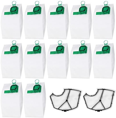 12 Sacchetti per Aspirapolvere per Vorwerk Kobold VK140 VK150 FP140 FP150 + 2 Filtri,Design con Guarnizione Antipolvere,Sacchetti Raccoglipolvere per Folletto Vk150/VK140/FP140/FP150