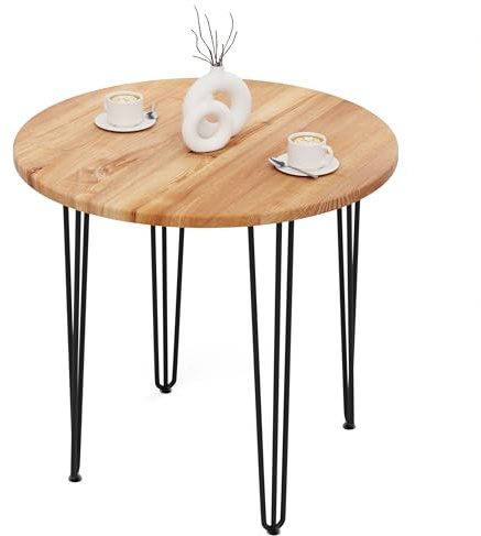 LAMO Manufaktur Tisch rund 80 cm | Holztisch rund, Esstisch für 2 Personen | Runder Tisch für Küche, Esszimmer | Stärke: 28mm, Farbe: Dunkel, Beine: Schwarz