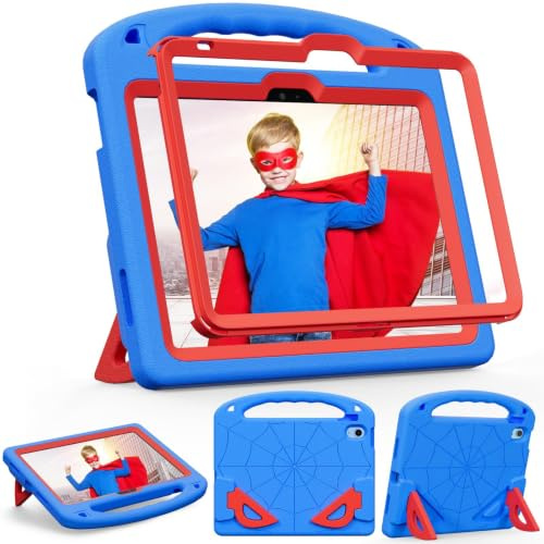 LKOOZO Coque Enfant pour iPad (A16) 11e Génération 11 Pouces 2025 | iPad 10e Génération 10,9 Pouces 2022, antichoc avec protecteur d'écran et support intégrés, bleu + rouge