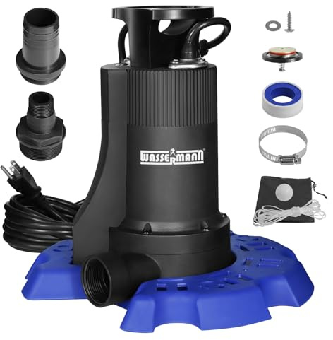 WASSERMANN Automatic Pool Cover Pump, 1/3 HP 4200GPH Automatic On/Off Submersible Pump with Check Valve and 26 Feet Long Power Cord, Removal