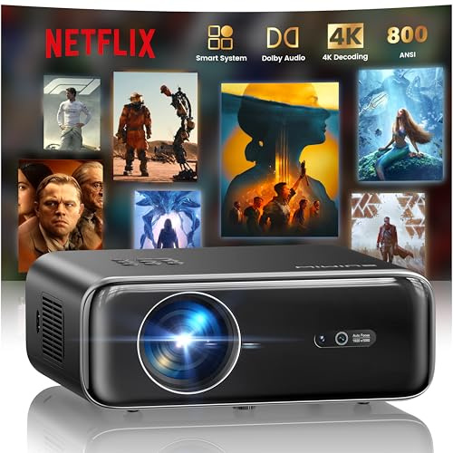 [Built-in Apps/4K Support] Smart Outdoor Projector with WiFi and Bluetooth, Movie Projector, DoIby Audio with Dual Speaker, Auto Focus w/ YouTube&PrimeVideo Proyector, Upgrad P62 Pro