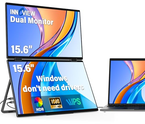 InnoView Écran d'ordinateur portable 15,6 pouces double moniteur pour ordinateur portable 1920 x 1080p FHD pliable empilé double moniteurs haut-parleurs intégrés HDMI USB C double écran moniteur pour