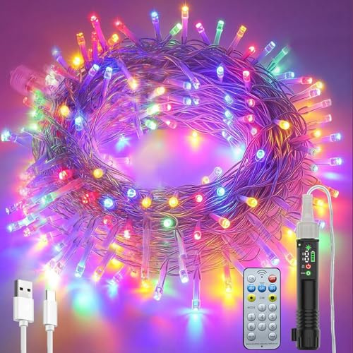 Electight Lichterkette Außen, Lichterkette Outdoor Batterie USB Aufladbar, 20M 200 Led lichterkette mit Timer, Fernbedienung, 8 Modi, Wasserdicht für Aussen Innen, Garten, Weihnachten, Party