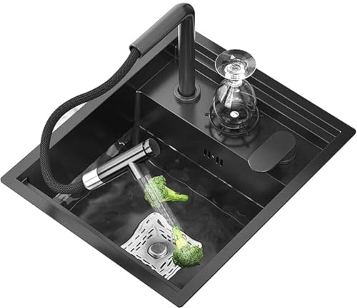 Évier De Cuisine Noir, Évier Compact Avec Rince-Verres Intégré, Mini-Évier Simple En Acier Inoxydable 304 Pour Balcon Ou Camping-Car A
