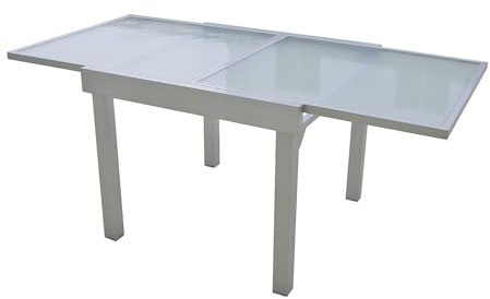 DELUKE Gartentisch ADAM - Aluminium/Temperglas, Grau, 90x90x75cm | Ausziehtisch Esstisch Wetterfest Outdoor Tisch