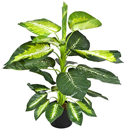 Decovego Dieffenbachie Kunstpflanze Künstliche Pflanze 75 cm Kunstblume Innendekoration Kunst Pflanze wie echt im Topf