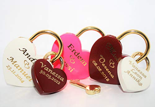 Familienschloss Liebesschloss Herz Groß+Klein in Rot, Weiß und Pink mit Gravur nach Wunsch Vorhängeschloss