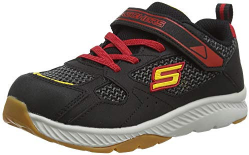Skechers Boy's Comfy Grip Trainers, Black Black Leather Black Charcoal Textile Red Trim Bkrd, 4.5 UK Child