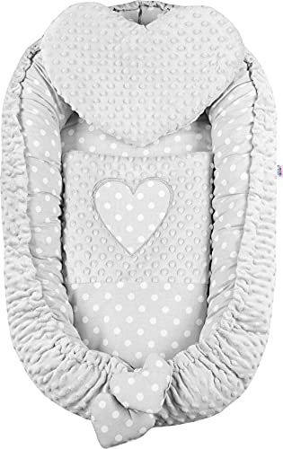 ALUSHBABY | Baby Nestchen Bett Grau (55x75 cm Baby Cocoon, 100% Baumwolle Babynest Mit Kissen Und Decke Antiallergische Faser, als Baby Reisebett, Kuschelnest Baby Geeignet) Oeko-Tex Zertifiziert