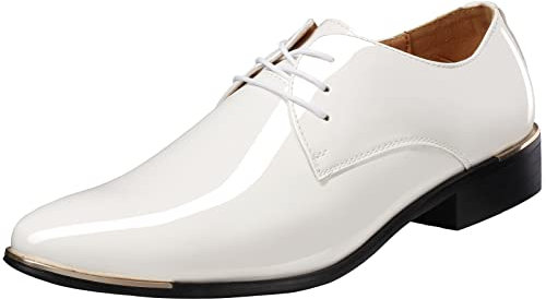 zpllsbratos Herren Lederschuhe Lackschuhe Derby Schnürhalbschuhe Oxford Hochzeit Schuhe 38-48(Weiß,47)